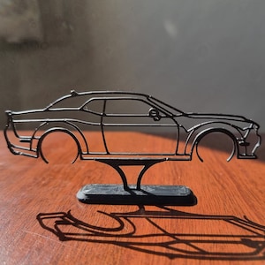 Gift For Dodge Challenger Hellcat Driver Desk Art, Silhouette Wall Art, Car Enthusiast Men Gift, Garage Decor Sign Custom Car Line Art Decor