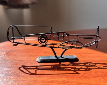 Gift for Spitfire Mk2 Fighter Pilot Prop Plane Silhouette Desk Art, Office Wall Art Airforce Man Cave, WW2 Propeller Aircraft Decor Man Gift