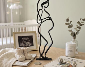 Escultura minimalista de mulher grávida em estilo line art | Presente para futura mamãe | Presente para chá de bebê | Decoração com silhueta de gestante | Decoração para prateleira de quarto de bebê