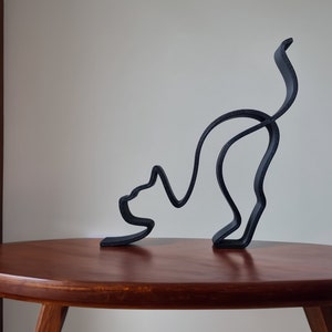 Cat Minimalistic Sculpture Wire Framed Style Stretching Kitten Resting Kitty Silhouette Home Decoration Side Table Statue Decor image 1