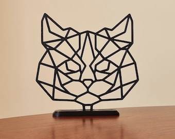 Geometrische wilde kat lijnkunstsculptuur - milieuvriendelijk ontwerp - perfecte bureau- of plankdecoratie - taarttopper, kerst- of verjaardagscadeau