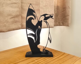 Cool Penguin Surfer Dude | Funny Gift for Surfing Lovers | Gamer Desk Beach Decoration / Ornament | Best Friend Gift Meme Decor