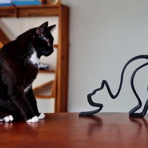 Cat Minimalistic Sculpture Wire Framed Style Stretching Kitten Resting Kitty Silhouette Home Decoration Side Table Statue Decor image 5