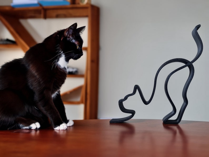 Cat Minimalistic Sculpture Wire Framed Style Stretching Kitten Resting Kitty Silhouette Home Decoration Side Table Statue Decor image 5