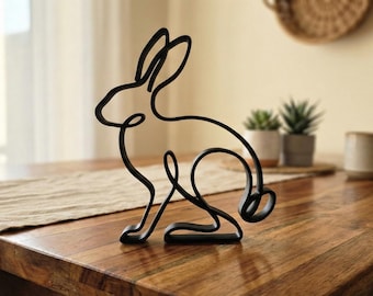 Minimalist Hare Sculpture - Wire Frame Style | Rabbit Statue | Woodland Home Decor | Gift for Nature Lover | Modern Desk Accessory