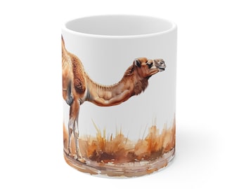 Camel Ceramic Mug, Desert Camel Watercolor Coffee Cup, Wildlife Art Tea Mug, Nature Lover Gift, Dishwasher Safe Cup, Microwaveable Cup