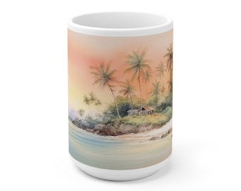 Mok met palmboommotief in aquarel, cadeau voor vrouwen, koffiemok met palmboommotief