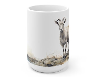 White ceramic goat mug in watercolor style - farm motif