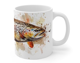 Trout Watercolor Mug - Lively Fish Motif Design Mug - 330ml/440ml for anglers and nature lovers