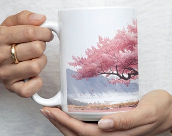 Japanese Cherry Tree Watercolor Ceramic Mug - 330ml/440ml