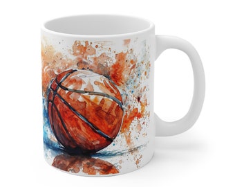 Basketball Watercolor Mug - Sporty Design Cup - 330ml/440ml for Basketball Fans and Sports Enthusiasts