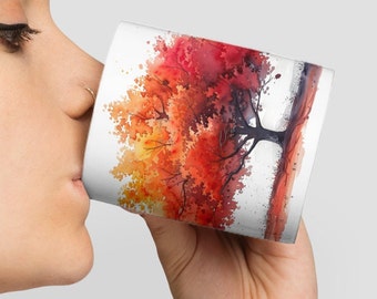 Autumn Maple Watercolor Ceramic Mug - 330ml/440ml