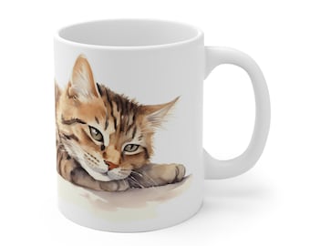 Mok met aquarelprint van een babykatje - Schattige mok met kittendesign - 330 ml/440 ml voor kattenliefhebbers en dierenliefhebbers