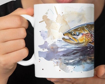 Trout Watercolor Mug - Lively Fish Motif Mug - 330ml/440ml for Anglers and Nature Lovers