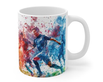 Football Match Watercolor Mug - Dynamic Sports Motif Cup - 330ml/440ml for Football Fans and Sports Enthusiasts