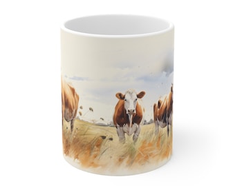 Cattle mug watercolor, thank you gift, cattle motif coffee mug