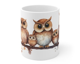Kindvriendelijke mok met uilenmotief in aquarel - Leuke mok met uilenprint - Verkrijgbaar in 330 ml/440 ml voor kinderen en dierenliefhebbers