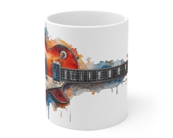 Les Paul Guitar Sunburst Watercolor Mug - Musical Instrument Design Cup - 330ml/440ml for Guitarists and Music Fans