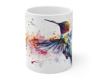 Hummingbird Watercolor Mug - Lively Bird Motif Mug - 330ml/440ml for Nature Lovers and Birdwatchers