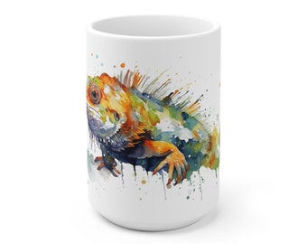White ceramic mug - Bearded dragon in watercolor style - Perfect gift for reptile lovers