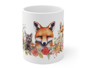 Gift Mug Printed Watercolor Watercolor Children's Motif Forest Animals Flowers