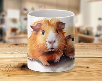 White Guinea Pig Watercolor Mug: 330ml/440ml - Ideal gift for animal lovers