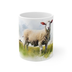 White Ceramic Mug - Cute Sheep in Watercolor Style - Cute Animal Inspiration