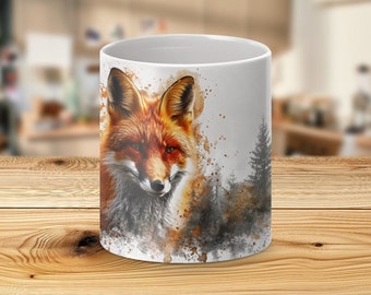 Watercolor Fox Mug - Ceramic, Microwave Safe, 330ml/440ml, Charming Portrait