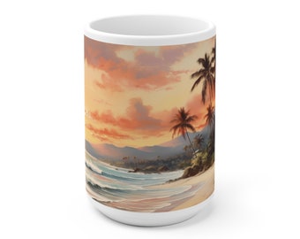 Gift Mug Printed Watercolor Watercolor Beach Palm Trees Holiday Coffee Mug