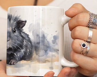Black Guinea Pig Watercolor Mug - Cute Pet Design Mug - 330ml/440ml for Animal Lovers and Pet Friends