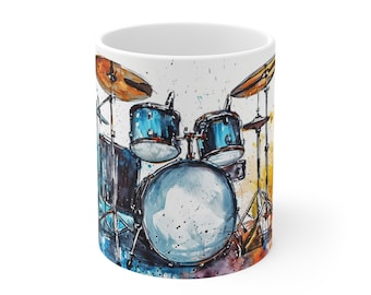 Drum Watercolor Mug - Dynamic Musical Instrument Design Mug - 330ml/440ml for Musicians and Music Lovers