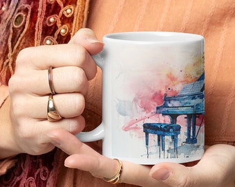 Piano Watercolor Mug - Elegant Musical Instrument Design Mug - 330ml/440ml for Music Lovers and Pianists