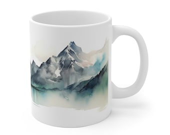 Gift cup printed watercolor watercolor landscape nature Alps mountains vacation coffee cup mountains mountain range