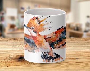 Keramische mok met aquarelprint van een hopvogel - 330 ml/440 ml