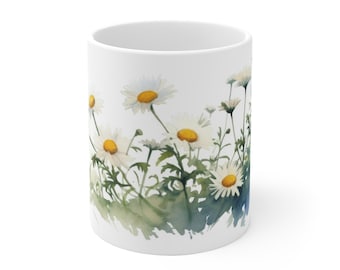Daisy Watercolor Mug - Floral Design Cup - Available in 330ml/440ml sizes for nature and flower lovers