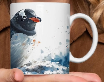 Mok met pinguïn-aquarelprint - Speelse mok met Antarctisch design - 330 ml/440 ml voor dierenliefhebbers en natuurliefhebbers
