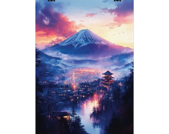 Majestic Mount Fuji at sunset - Watercolor art poster, 4 sizes, matte/gloss