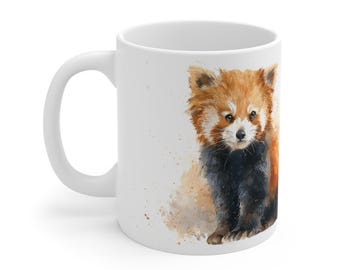 Mok met waterverfprint van een rode panda | Keramische mok