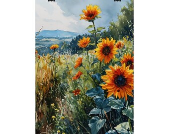 Sunflower Meadow Watercolor Poster - Nature Idyll, 4 Sizes, Matte/Gloss