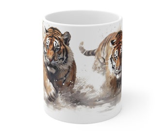 Running Tiger Watercolor Mug - Dynamic Predator Design Mug - 330ml/440ml for Wildlife Fans and Nature Lovers