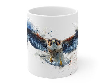 Watercolor Flying Falcon Mug - Ceramic, 330ml/440ml, Dynamic Design