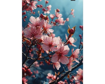 Colorful Cherry Blossom Poster - Spring Blossom, 4 Sizes, Matt/Gloss
