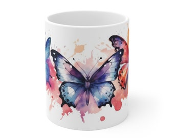 Colorful Butterflies Watercolor Mug - Colorful Mug - Selectable Sizes 330ml/440ml for Butterfly Lovers and Nature Enthusiasts