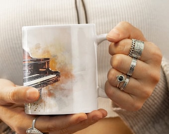 Piano Watercolor Mug - Elegant Musical Instrument Design Mug - 330ml/440ml for Music Lovers and Artists