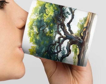 Taza de cerámica de roble macizo con diseño de acuarela - 330 ml/440 ml