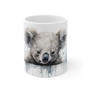 White Ceramic Mug - Koala Bear in Watercolor Style - Adorable Animal Inspiration for Animal Lovers and Children