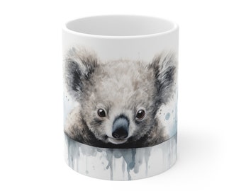 White Ceramic Mug - Koala Bear in Watercolor Style - Adorable Animal Inspiration for Animal Lovers and Children