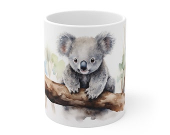 White ceramic mug - Koala bear in watercolor style - Adorable animal inspiration for animal lovers and children
