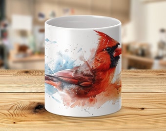 Watercolor Cardinal Bird Art White Ceramic Mug - 330ml/440ml