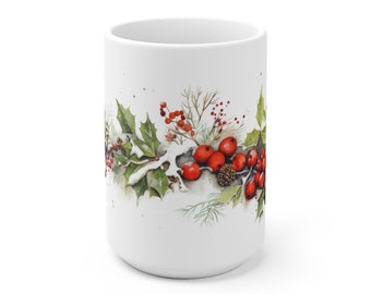 Christmas Mistletoe Mug - Watercolor Mistletoe Ceramic Mug - Lovely Christmas Ceramics for Romantic Winter Days